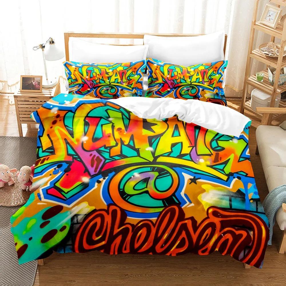 

Набор пододеяльников с граффити размера King Queen в стиле хип-хоп, уличная культура в стиле Гарлем, Нью-Йорк, спрей для лица в стиле хиппи, мягкий полиэстеровый пододеяльник EU Single 135x200cm