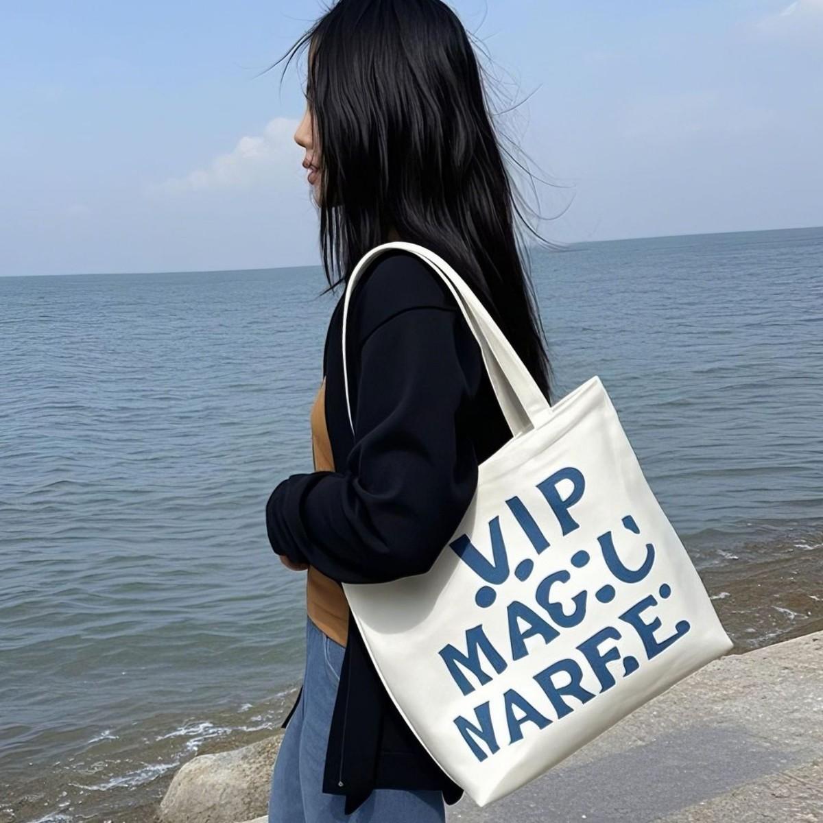 

Simple Letter Canvas Bag, Casual and Versatile Commuting Shoulder Bag, Female Student Tote Bag