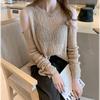 Off-the-shoulder Knitwear Loose Round Neck Pullover Long Sleeve Thin Hollow Out Top Spring Autumn Lazy Style