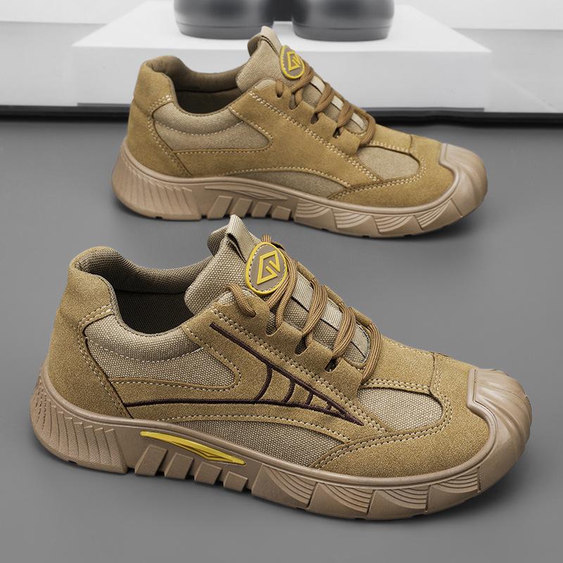 Fashion Men's 2025 Canvas Safety Work Shoes Lace-Up Breathable Non-Slip Shock Absorbing Durable Casual Sneakers for Labor Protection