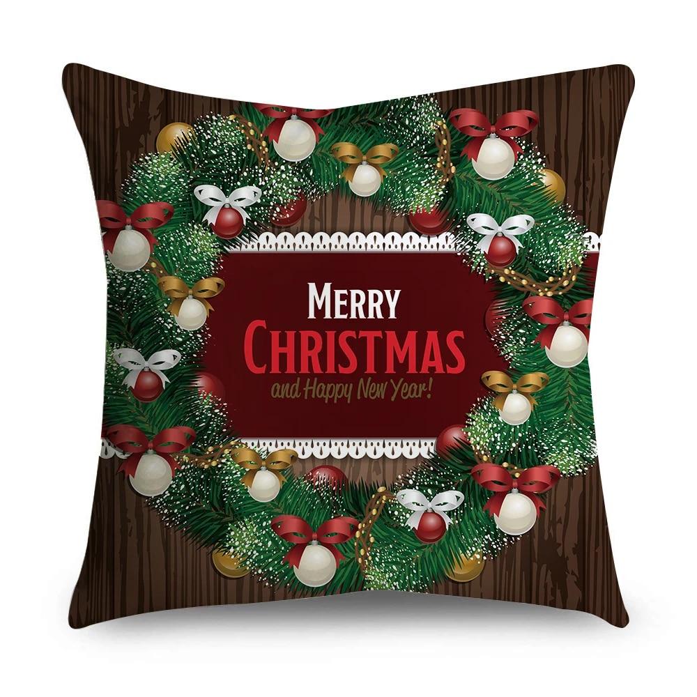 Christmas Pillowcase Animal Moose Sleigh Wreath Santa Claus Snowman Christmas Decoration Office Sofa Bed Car Throw Pillowcase
