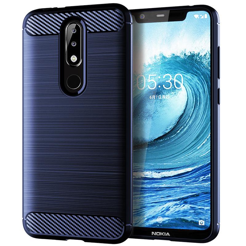 Etui na telefon z miękkiego włókna węglowego do telefonu Nokia 5.1 Plus 5.1+ Odporne na wstrząsy etui silikonowe do telefonu Nokia 5.1plus TPU tylna obudowa Coque Fundas