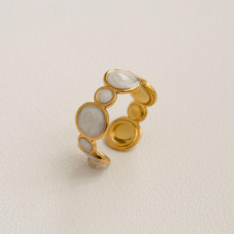 Stainless Steel French White Enamel Rings For Women Drip Glaze Romantic Elegent Girl Ring Daily Wear Sweet Y2K Jewelry No Fading