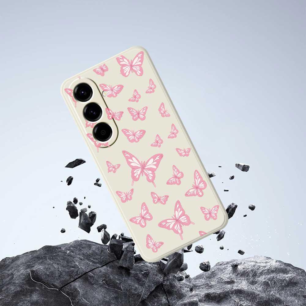 For Samsung Galaxy A56 5G Case Pink Butterflies Pattern Printing Straight Edge TPU Phone Back Cover