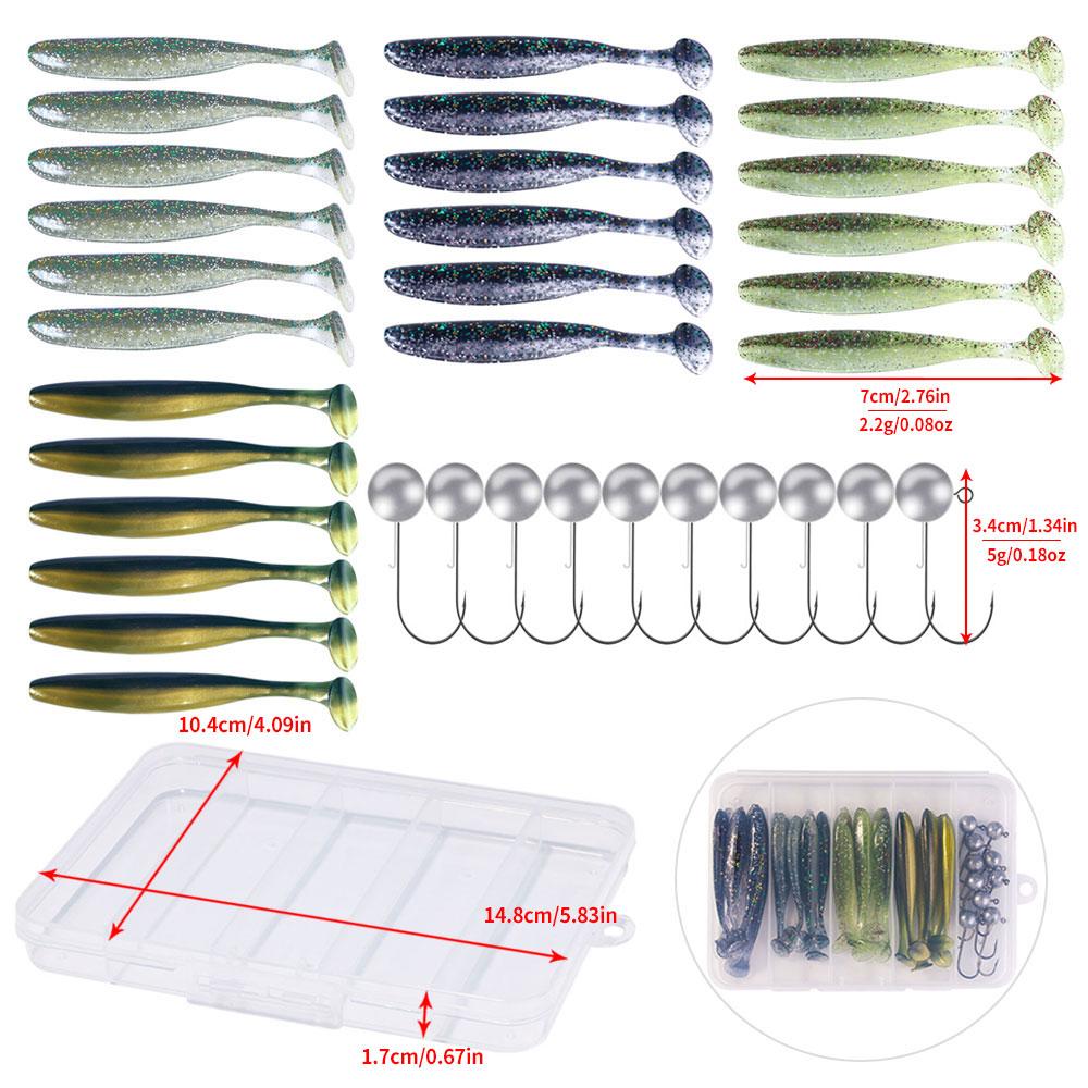 Soft Fishing Lures Kit Silicone Lure Set Artificial Bait Worm with Crank Jig Head Hook HOOK 45pcs/34pcs/65pcs
