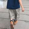 INCERUN Men Drawstring Elastic Waist Ruffled Casual Vintage Cargo Capri Pants with Pockets