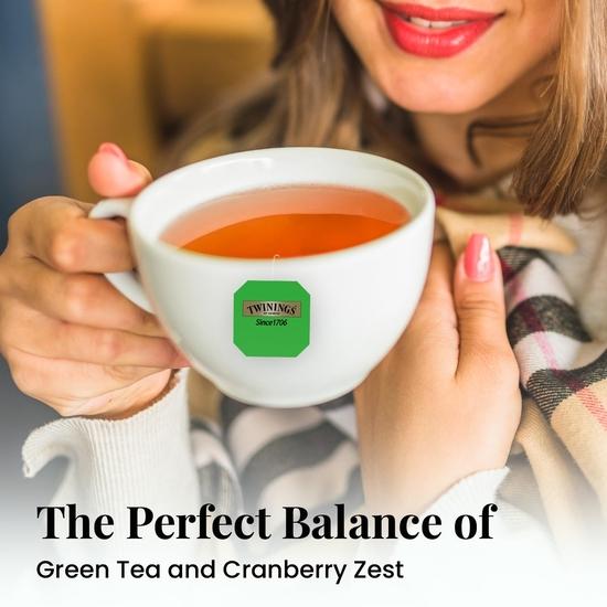 Twinings Green Tea Cranberry, 25 Tea Bags| Pack of 1| Perfectly Balanced & Refreshing Taste| Zingy Sharpness of Cranberry with Golden