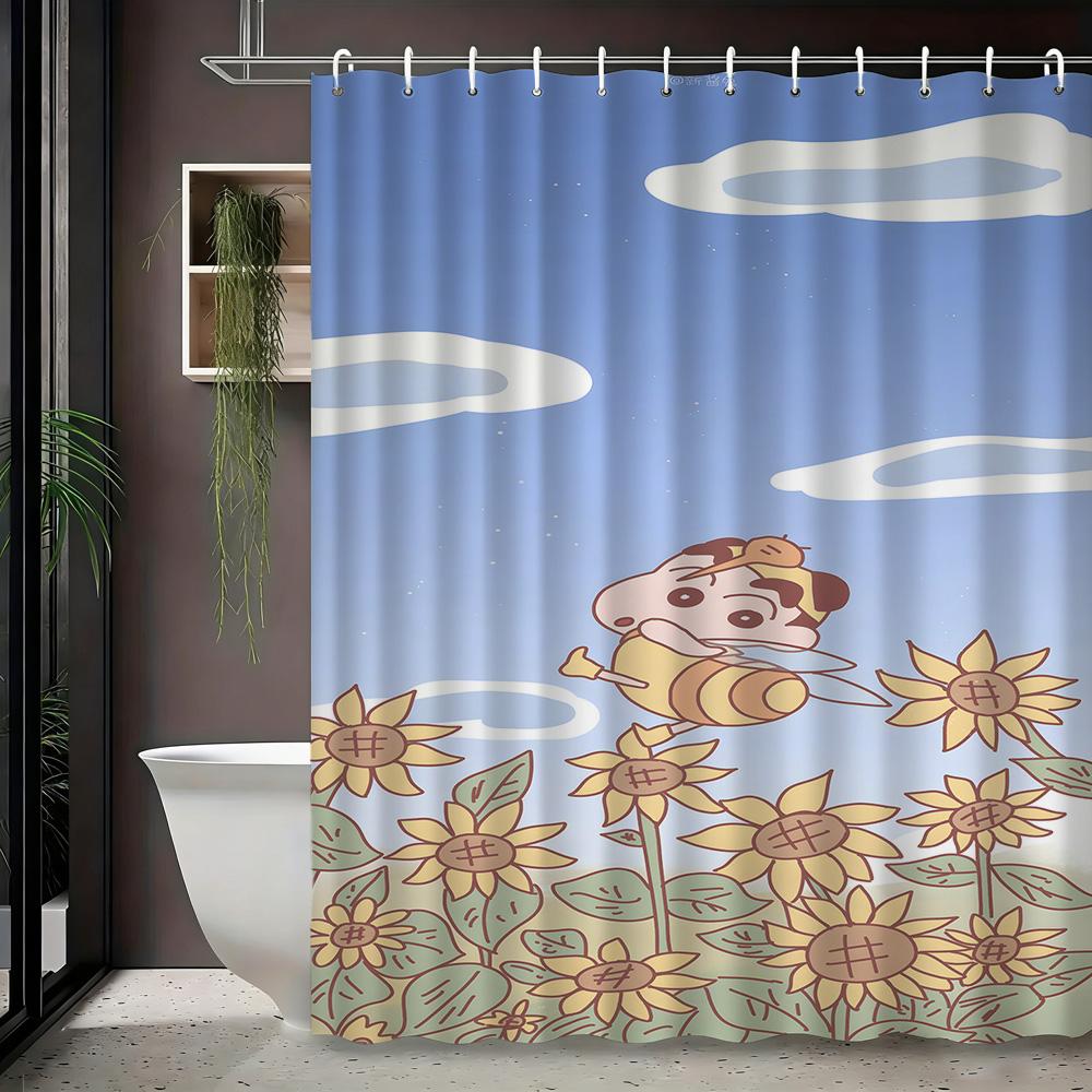

Crayon Shin-Chan & Himawari Superhero Press Conference Scene 2D Print Waterproof Shower Curtain, Blue Cityscape Bathroom Decor W W60H190(CM)-1 Pcs