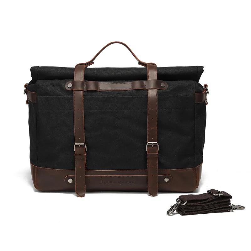 Large Capacity Men's Portable Travel Bag Outdoor Waterproof Luggage Bag Oil Wax Canvas with Crazy Horse Cowhide Crossbody Bag