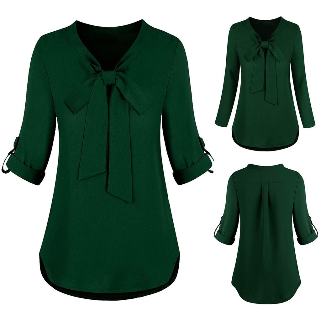 Womens Bow Tie Neck Long Sleeve Office 