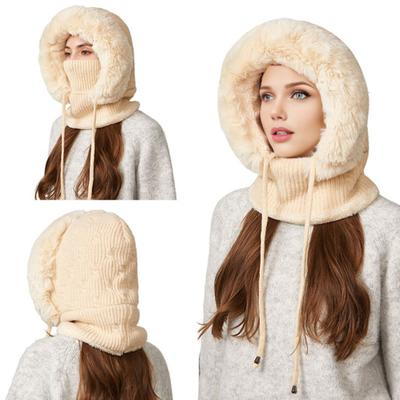 Outdoor Headgear 3 In 1 Hat Scarf Detachable Face Guard Set Adjustable Face Fit Windproof Warm Knit Fleece Cold Weather Hat