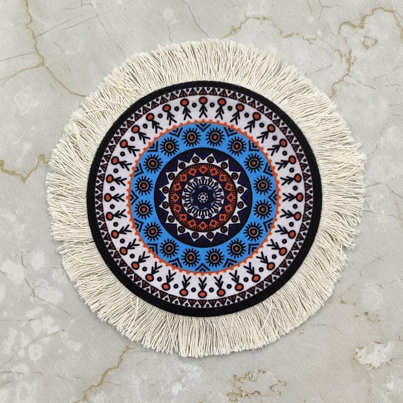 Tea Cup Pad Circular Mouse Wrist Guard Pad Dining Table Coffee Pad Retro Bowl Pad Patterned Design