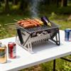 Portable Stainless Steel Folding Outdoor Stove & Grill Set: Skewers, Fire Pit, Barbecue Pan, Wood Camping Supplies.