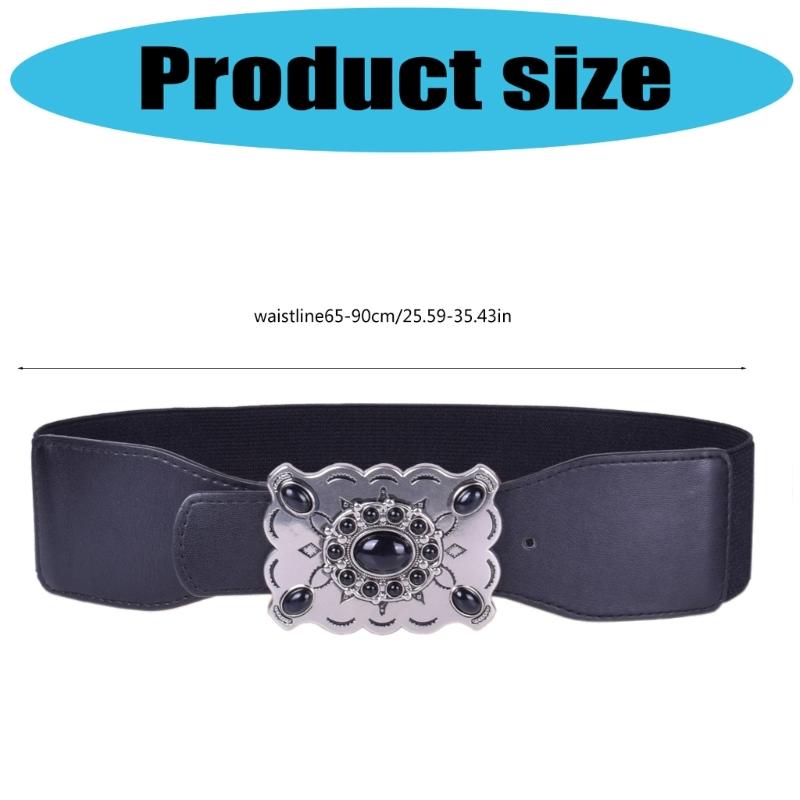 PU Waist Cincher Elegant Wide Chain for Dress Elastic PU Waistband Trendy Underbust Waist Chain Wide Belt