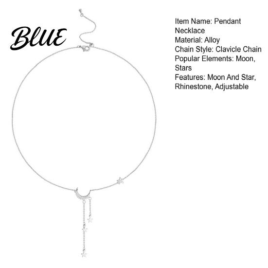 Anti-oxidation Necklace Lady Moon And Star Pendant Rhinestone Adjustable Alloy