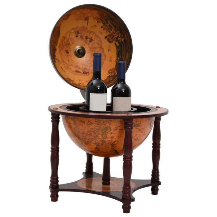 Support à vin bar forme globe Marron Bois d eucalyptus massif