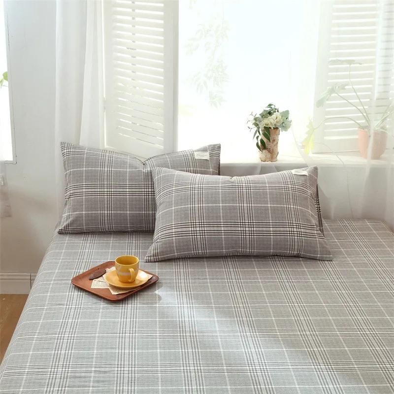 1 Pair Solid Color Plaid Printed Pillowcase Soft Cotton Throw Pillows Covers 30x50 40x60 48x74 Cushion Case for Bed Home Decor