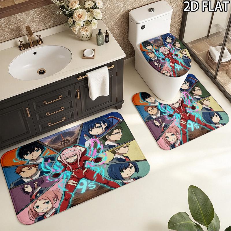 Franxx 3Pcs Flannel Toilet Mat Set Bathroom Rug Bath Carpet Non Slip Home Decor Toilet 3 Pcs Bathroom Textile Set