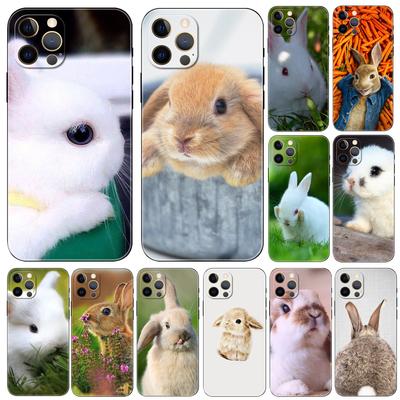 Cute White Baby Rabbits Phone Case for Iphone 5 5s 2020se 6 6s 7 8 Plus X 10 XR XS 11 12 13 Mini Pro MAX Black Tpu Back Cover