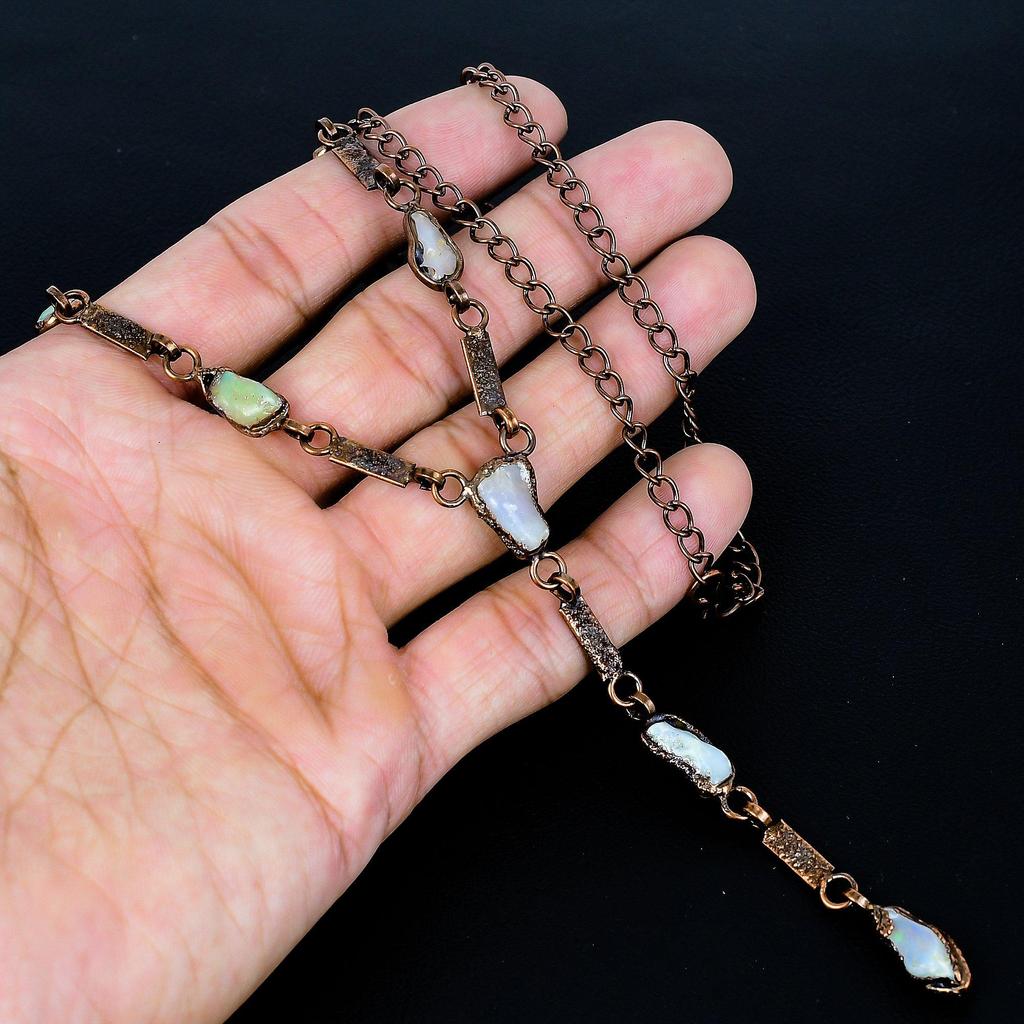 Rainbow Moonstone Necklace Gemstone Jewelry, Copper Electroformed Necklace, Adjustable Handmade Beautiful Jewelry Chain Necklace