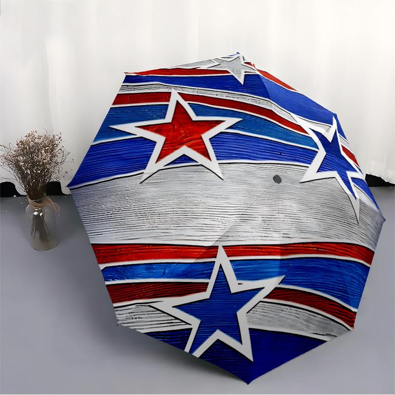 1pc Stars Stripes Automatic Open/Close Umbrella, Portable Folding Umbrella, Compact Travel Umbrella for069
