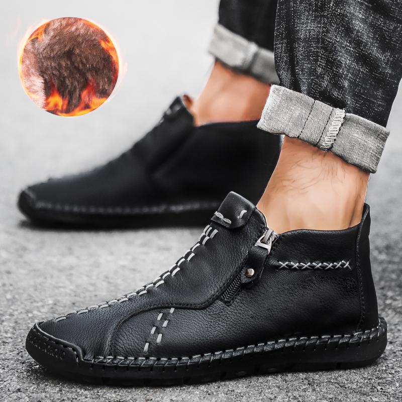 Mens Large Size Handmade Genuine Leather Men Boots Comfortable Ankle Boots for Men Casual Shoes Autumn Winter Men Shoes