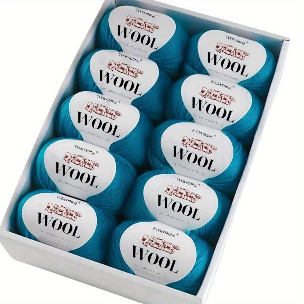 10-Pack Wool Blend Yarn Medium-Fine 80% Wool 20% Polyester Multi-Color Assortment for Knitting & Crochet Soft & Warm 500g Total