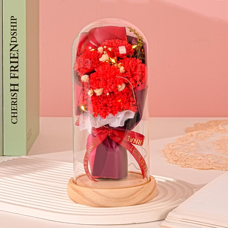New Rose Lantern Glass Cover Immortal Bouquet Gypsy Dried Flowers Carnations Teachers' Day Qixi Festival Valentine's Day Gift