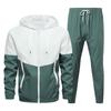 Men's Patchwork Color Block Hooded Jacket & Athletic Set for Spring/Autumn