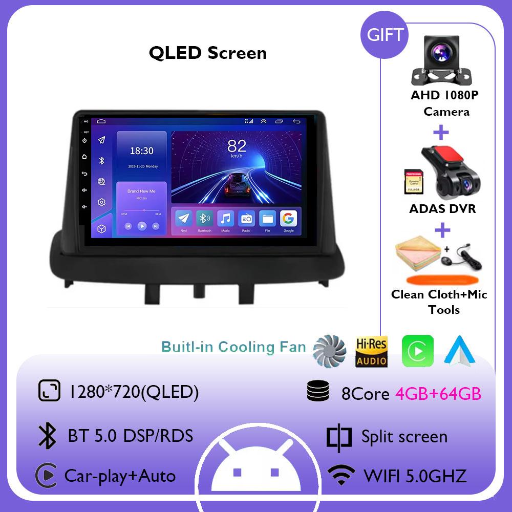 For Renault Megane 3 Fluence Samsung SM3 2008 - 2014 9“ Android 14 Carplay Car Radio Navigation GPS Multimedia Player wifi+4G BT