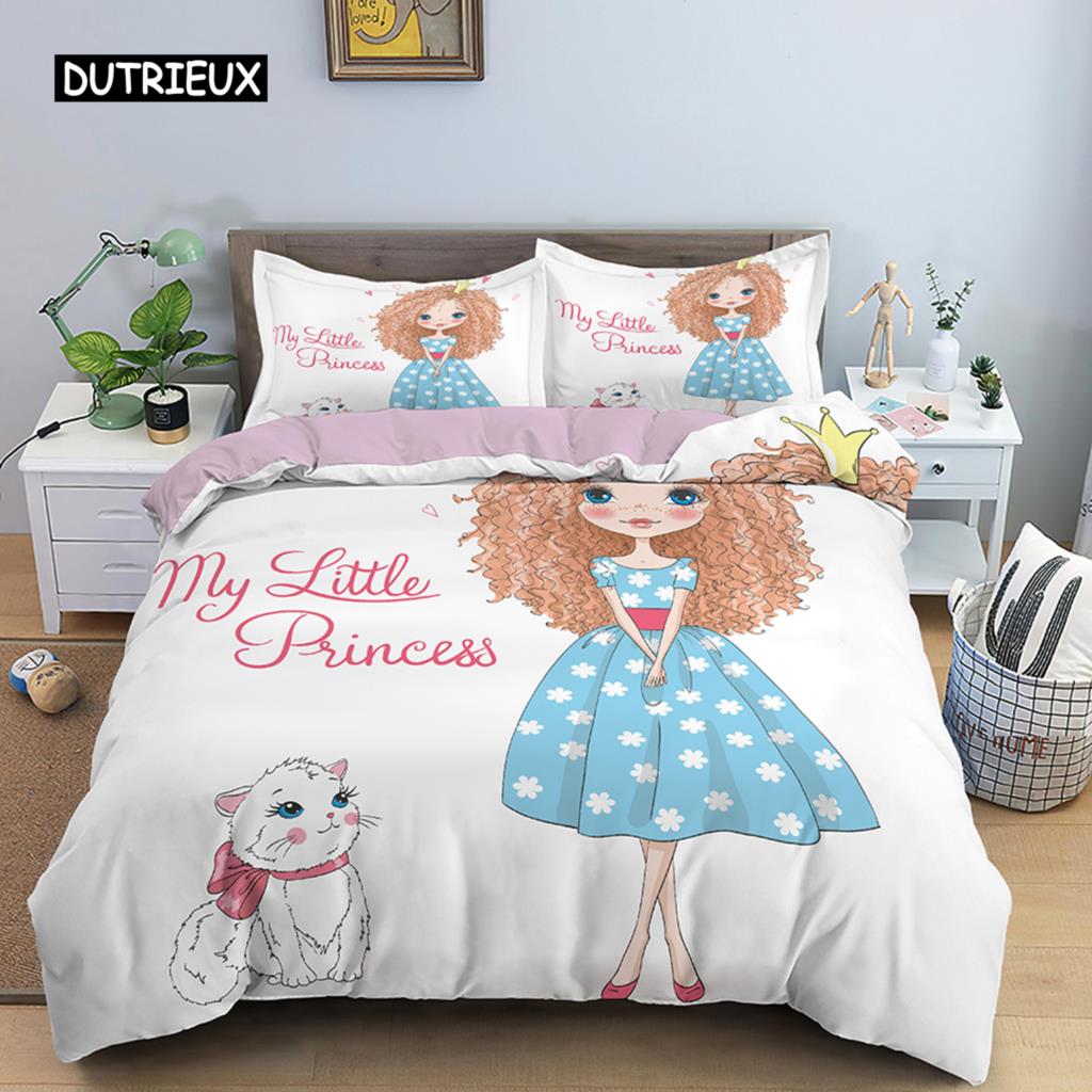 Cartoon Bedding Set for Kids Children Crib Danceing Girl Duvet Cover Set & Pillowcase Edredones Niños Princess Quilt Cover
