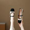 Autumn square head Mary Jane shoes soft leather commuter shoes women's thick heel soft sole comfortable gentle wind shoes