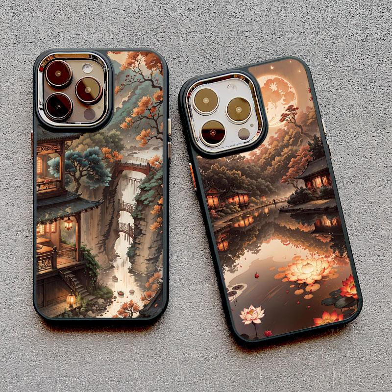 Chinese Style Landscape Painting Phone Case For Iphone 13 12 Pro Max 15 14 Pro Max Plus 11 XR XS X 15 14 7 8 Plus Silicone Cover