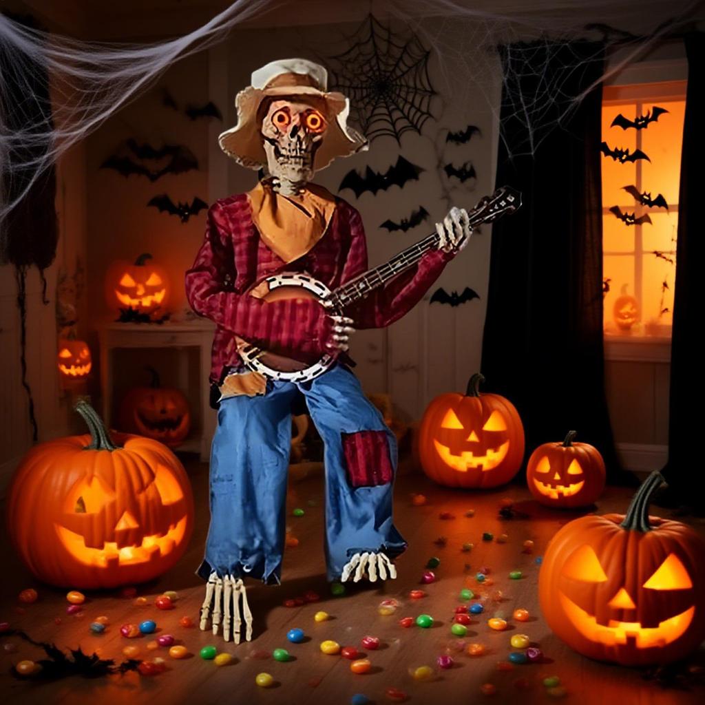 Skeletons Luminescent Animated Glowing Skull Guitar Statue Latest Horror Night Halloween Skeleton Sculpture