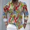 Hawaiian Style Coconut Tree Print Long-Sleeve Shirt, Stylish Print Men's Casual Vacation Loose Collar Hawaiian Shirt