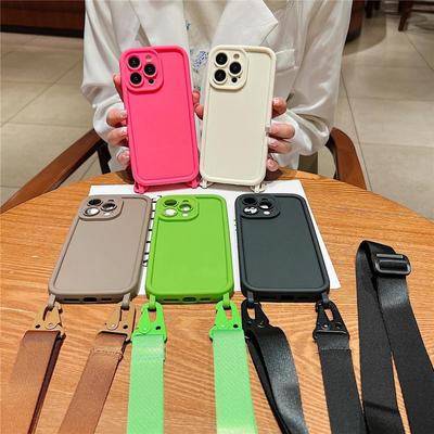 Per iPhone 15 Pro Max 14 13 Pro 12 11 Custodia Tinta Unita Antiurto Morbido TPU Protezione Lente Chiusura Cordino Cover per Telefono