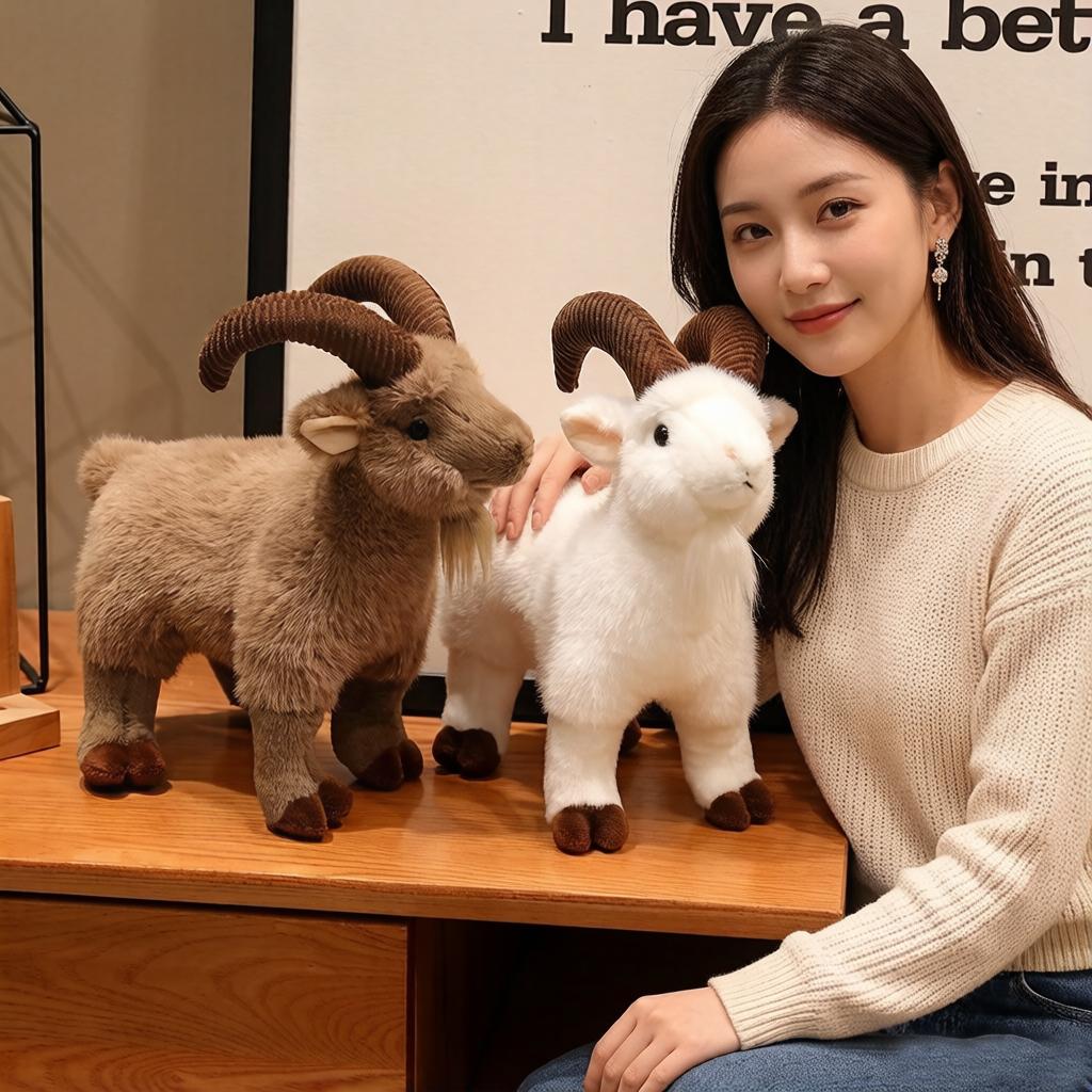 Favorite Toy Unisex White/Brown Billy Goat Plush Toy Stuffed Standing Buck Sheep Doll Animal Appeasing Plushie Gift