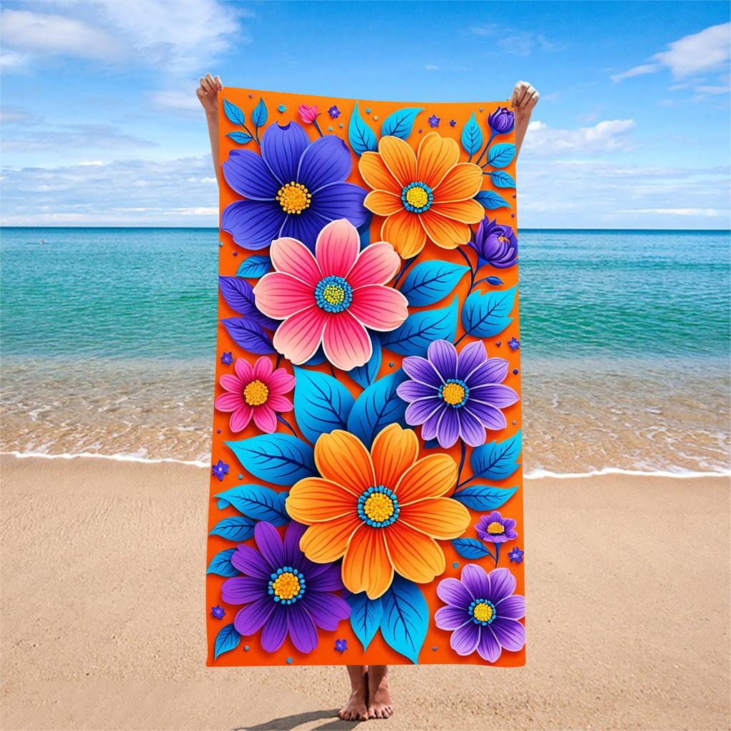 1Pc Oil-Painting Style Large Flower Beach Towel Versatile Holiday Atmosphere Swimming Towel For Home And Beach Use
