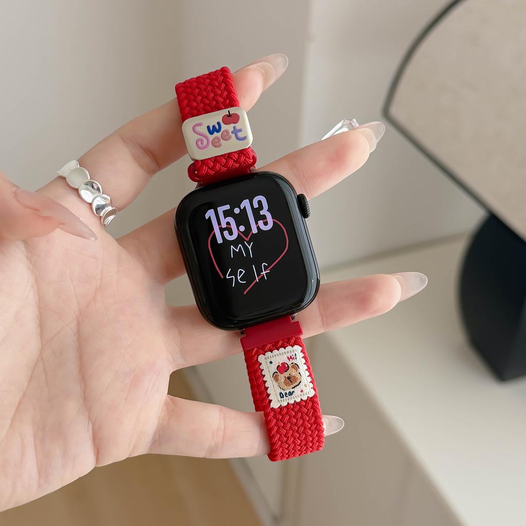 Cute Bear for Apple iwatchS10 Watch with Braided Nylon Xiaomi 89Pro Magnetic Buckle Huawei