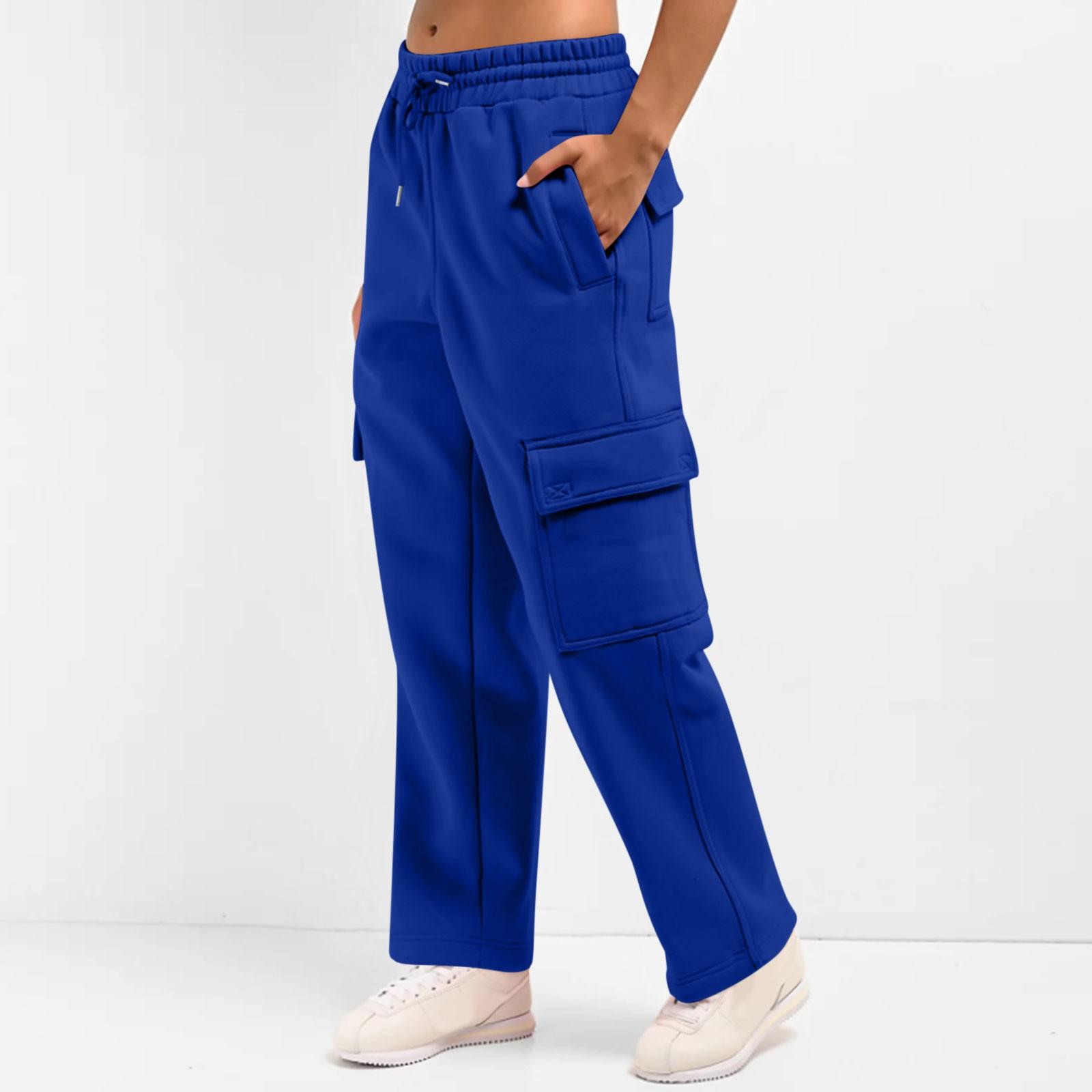 

Women s High Waisted Wide Legs Pants Casual Drawstring Pants Joggers With Pockets M синий