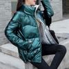 Side Zipper High Low Hem Women Coat Bright Surface Winter Women Stand Collar Puffer Jacket Outerwear