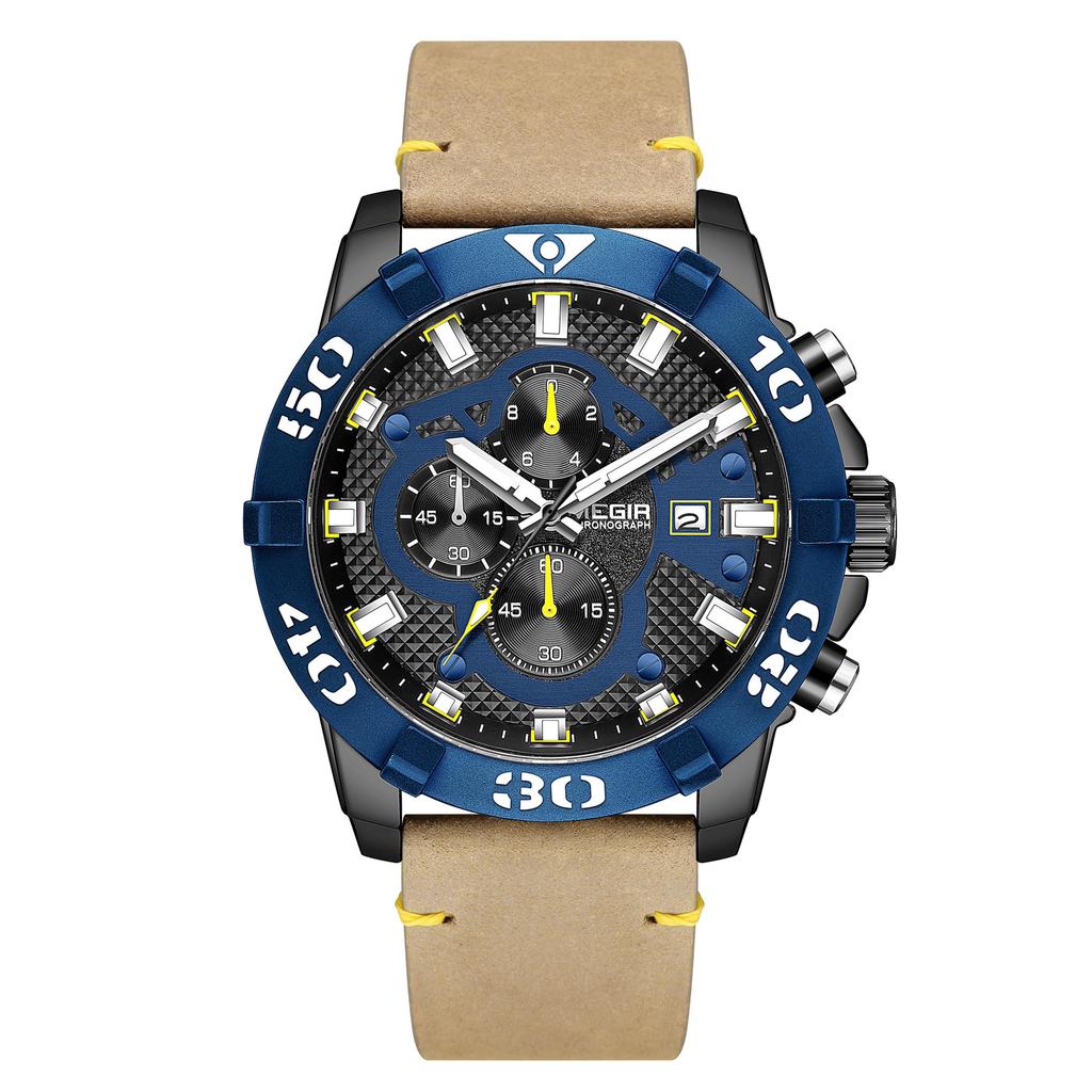 Megir 2021 Blue Mens Watches Top Brand Luxury Chronograph Sport Watch for Men Clock