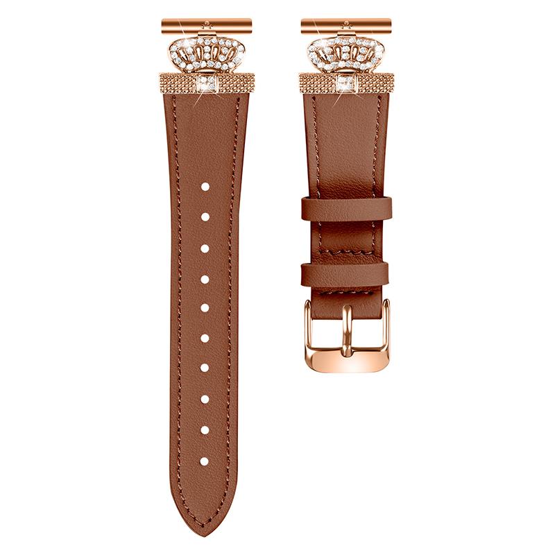 

For Garmin Forerunner 245/245 Music Rose Gold Buckle Strap Rhinestone Crown Cowhide Band Brown