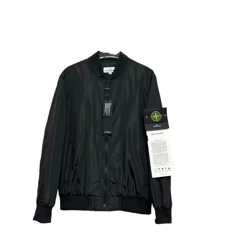 Stone Island Nadměrná velikost Pánská voděodolná pilotní bunda s velkým logem na zádech – Jednobarevná, Jaro/Podzim, Trendy evropský a americký styl