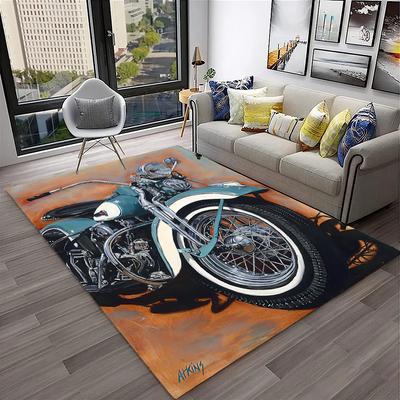 3D Retro Motorrad Vintage Teppich für Zuhause Wohnzimmer Schlafzimmer Spielzimmer Sofa Fußmatte Dekor, Kinderteppich Rutschfeste Bodenmatte