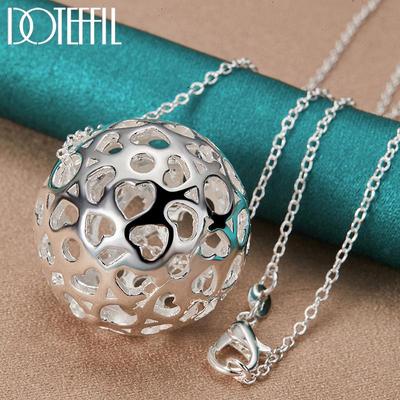 Silver 16-30 Inch Heart Pattern Ball Necklace Fashion Jewelry