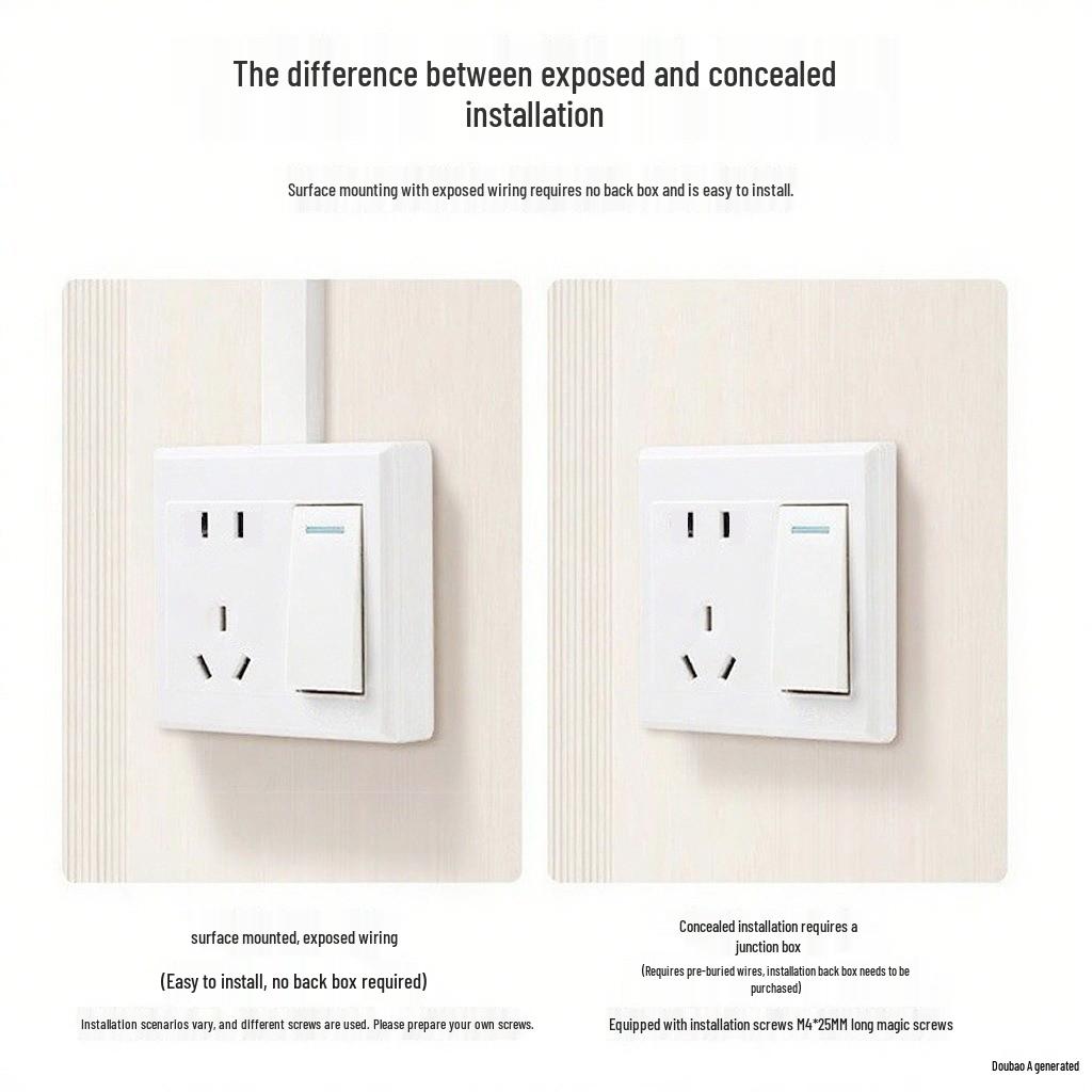 A6 Double-Opening Single/Double-Pole Multi-Control Switch Socket Panel - White