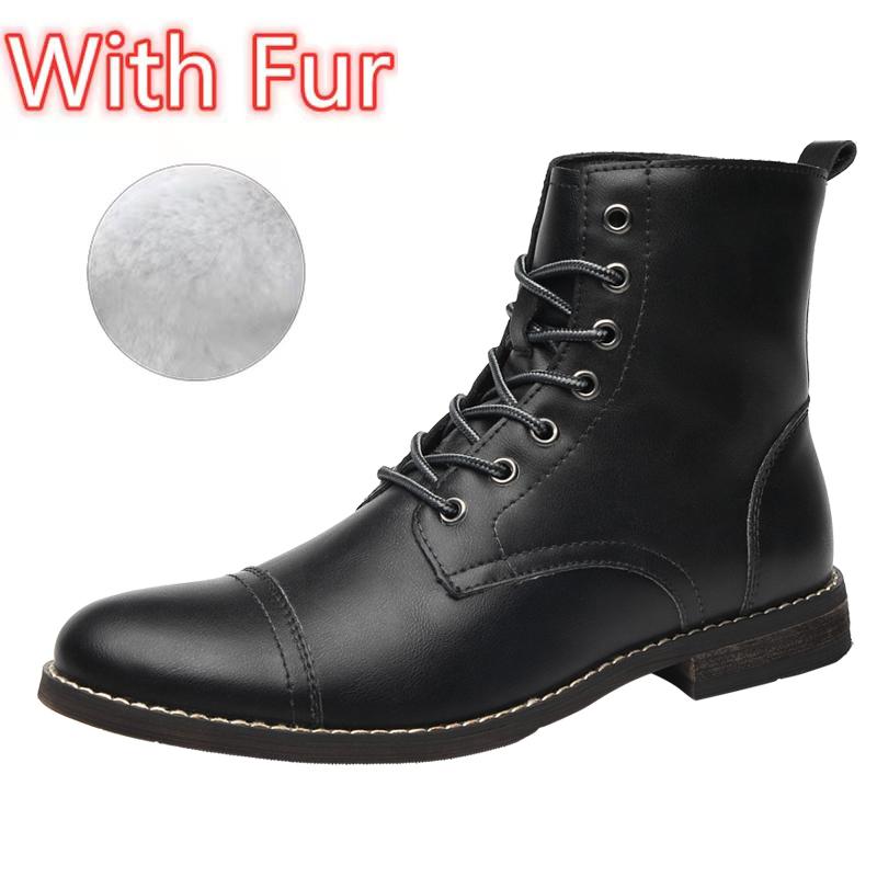 Fashion Designer Men Ankle Boots Men Classic Winter Plush Snow Boots Motorcycle Cowboy Boots Genuine Leather High Top Male Shoes