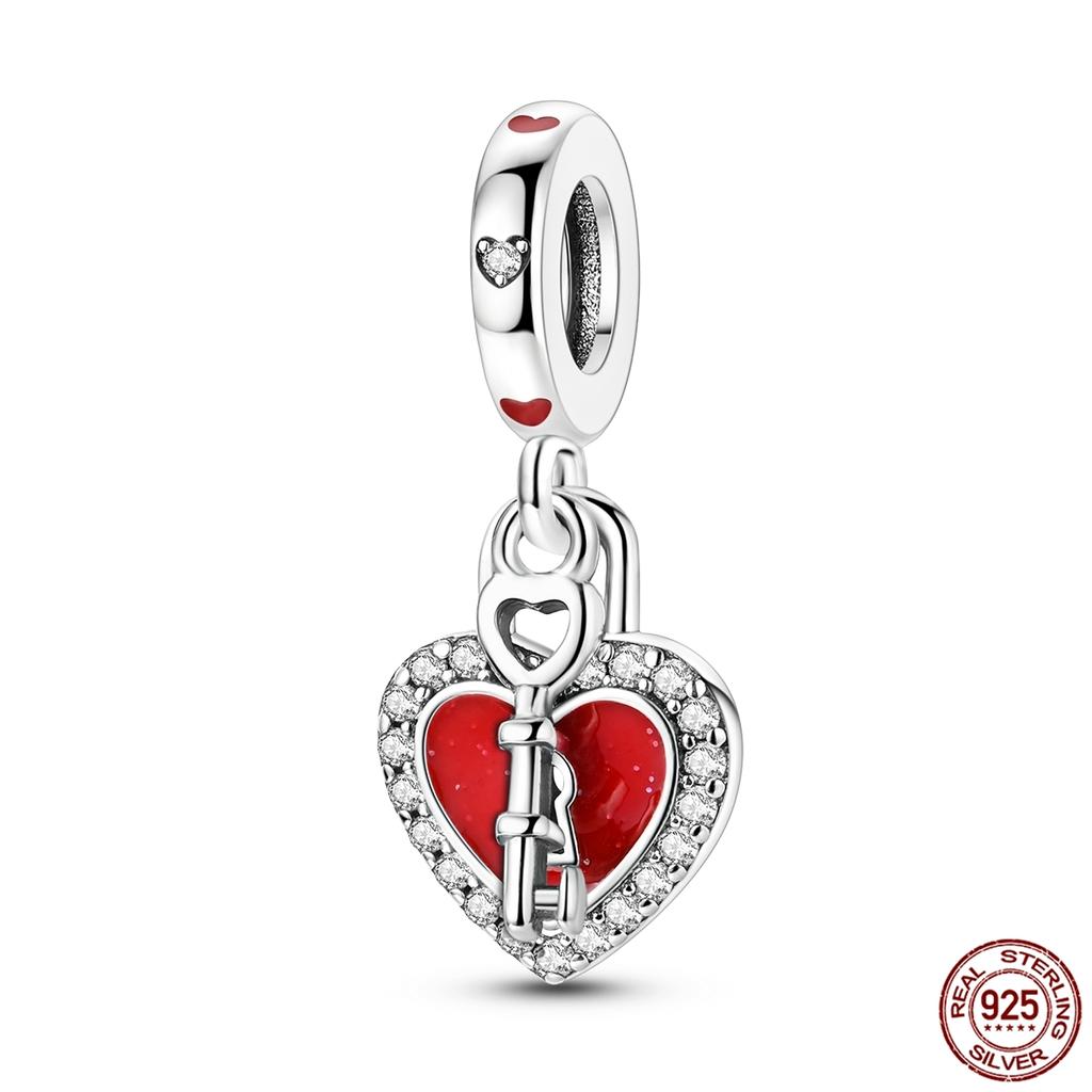 Copper ValentineS Day Couple Love Heart Rose Pendants Charm Bead Fits Genuine Bracelets DoItYourself Jewellery Gifts Women