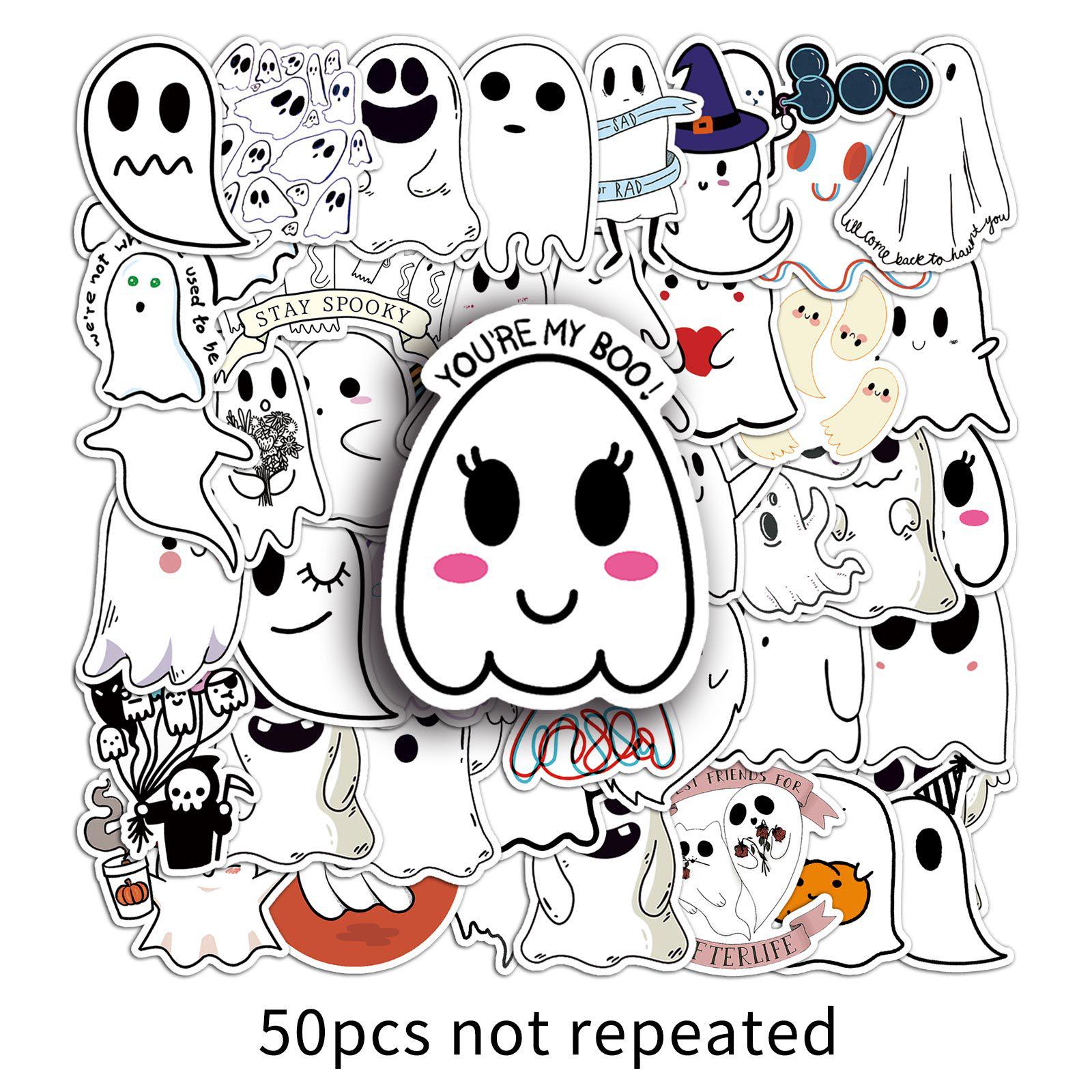 50 Ghost Stickers: Cute Cartoon Halloween Horror for Cup Decoration